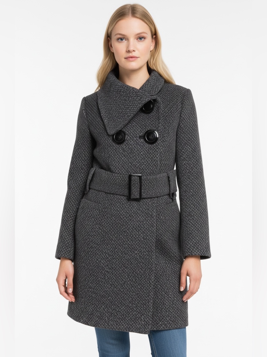 New Soia & Kyo Gemma Gray Wool Double Breasted Belt Coat Medium